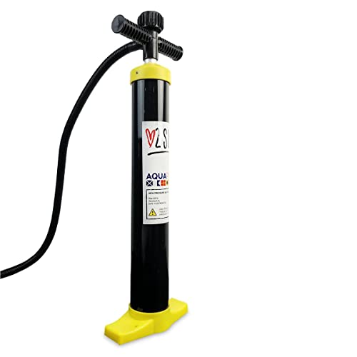 Aquaparx Premium Handpumpe für Stand Up Paddle Board mit Manometer bis 20 psi / 2.2 Liter - Schwarz/Gelb - Hochdruck Hand Pumpe Luftpumpe Standpumpe