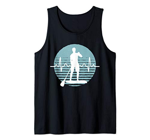 Herzschlag SUP Cooles Stehpaddeln Stand Up Paddling EKG Tank Top