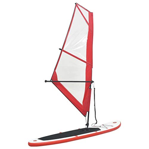 Aufblasbares Stand-Up-Paddleboard mit Segel-Set, Rot und Weiß