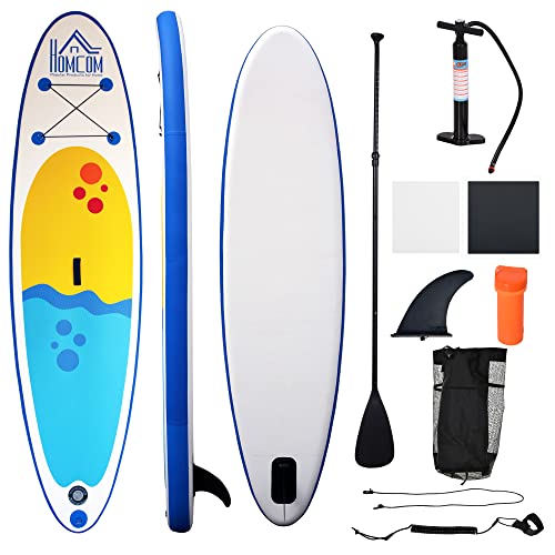 HOMCOM Aufblasbares SUP Stand Up Paddle Board mit verstellbarem Paddel, Surfbrett mit mitgeliefertem Zubehör, blau 305x76x10cm