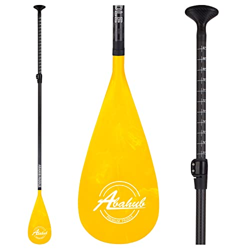 Abahub 3-Piece Carbon SUP Paddles, Lightweight Stand-up Paddle Oars for Paddleboard, Adjustable Carbon Fiber Shaft 68' - 84', Yellow Print Plastic Blade + Paddle Bag