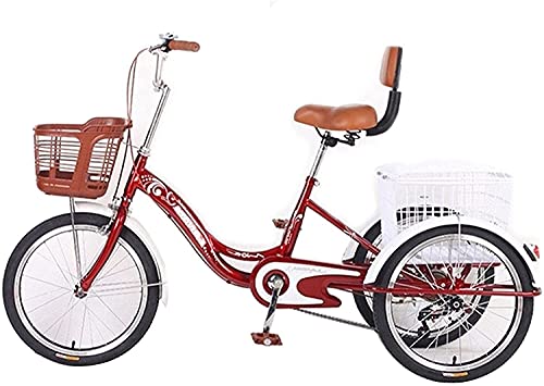 Comfort Three-Wheeled Bicycles for Seniors Adult Tricycle Bike for Women Men Seniors with Backrest 20 Inch Wheel 1 Speed Three Wheel Cargo Bicycles with Recreation Shopping