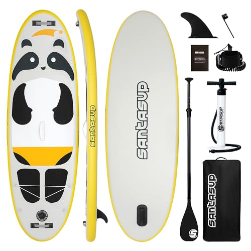 Santasup Kids Stand Up Paddle Board, 2.4 m Black Panda with Paddle Board Accessories for Kids, Inflatable Paddleboard Durable, Stable Design, Wide Non-Slip Deck, Hand Pump for Youth & Kids