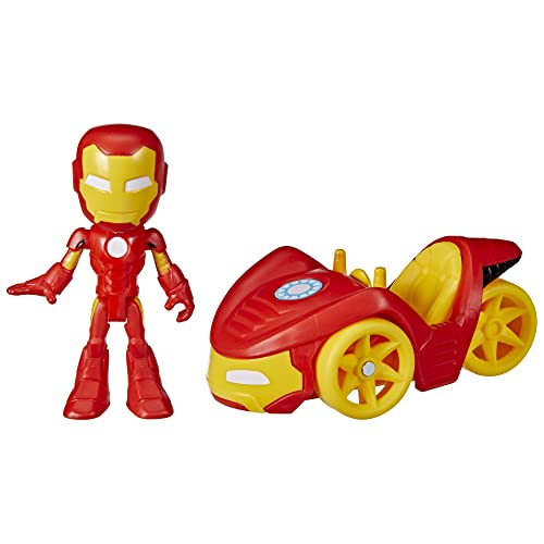 Hasbro Marvel Spidey and His Amazing Friends Iron Man Actionfigur und Iron Racer Fahrzeug, Iron Man Spielzeug für Kinder ab 3 Jahren