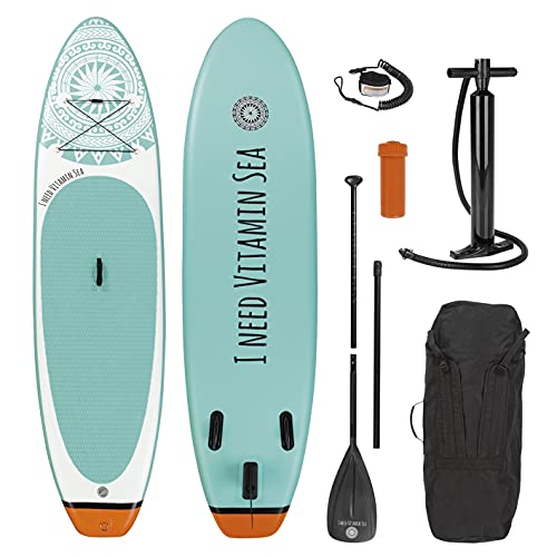 EASYmaxx Stand-Up- Paddle-Board 'I Need Vitamin SEA' | SUP inkl. Tragetasche, Reparatur-Kit & Luftpumpe, mit praktischem Tragegriff | Premium Qualität
