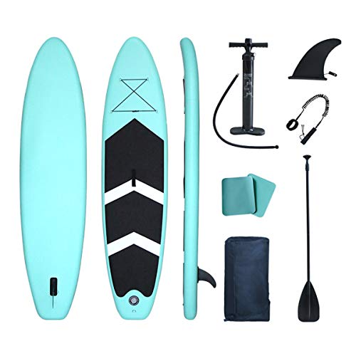 CNSPORT Aufblasbare SUP Board Set Stand Up Paddle Board Surfboard 6 Zoll Dick Komplettes Zubehör 130kg (Green 320X76X15cm)