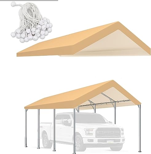 TGEHAP Carport Ersatz-Überdachung für Zelt, Auto, Garage, Unterstand, obere Plane mit Kugelspannern (nur obere Abdeckung, Rahmen ist nicht im Lieferumfang enthalten) (30,5 x 50,8 cm, Beige)