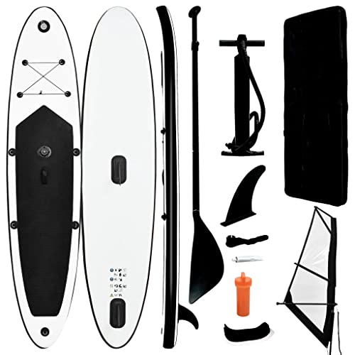 Aufblasbares Stand-Up-Paddleboard mit Segel-Set, Schwarz und Weiß