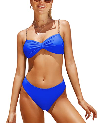 Charmo Damen Bikini Badeanzug Triangel String Neckholder Zweiteilige Badeanzüge, Königsblau/Bandeau, S
