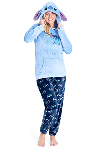 Disney Schlafanzug Damen Lang Stitch Pyjama Teenager (L, Blau Stitch)