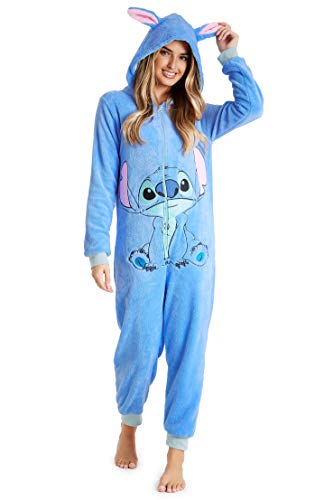Disney Onesie Damen Stitch Einteiler Pyjama Eeyore Schlafanzug Onesie (Blau Stitch, L)