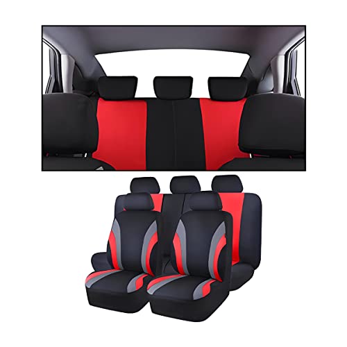 Adunsiaoto 9 Stück Universal Komplettes Set Sitzschoner Auto, Autositzbezüge, Autositzbezüge Vorder und Rücksitzbezüge, mit den Meisten Autos, Limousinen(Rot)