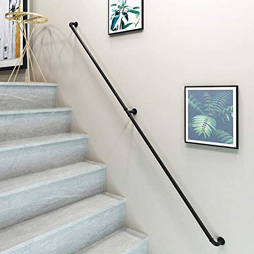 Treppenhandlauf-Set (1-20 Fuß), Handläufe für Treppen für behinderte ältere Menschen oder Kinder, schwarzes Metall-Schmiedeeisen-Wandmontage-Handlauf-Geländer-Balustraden (Größe: 7 Fuß)
