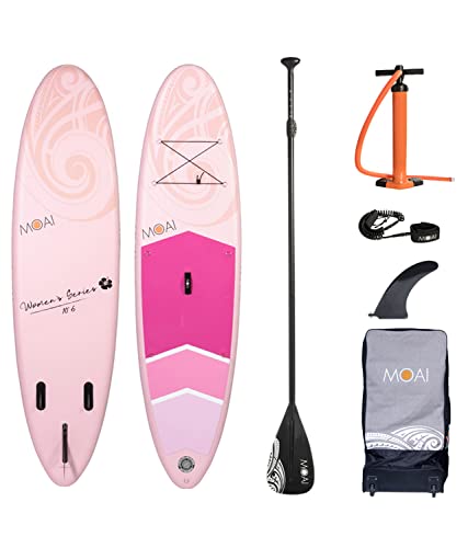 MOAI 10'6' Damen SUP Stand Up Paddle Board – Premium-Paket inklusive Fiberglass Paddel, Tasche, Pumpe und Flosse Aufblasbar Sup Board