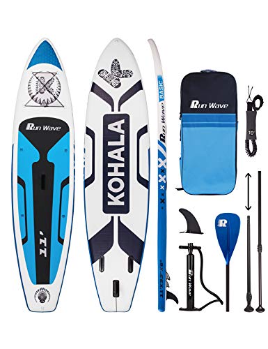 Runwave Aufblasbares Stand Up Paddle Board Anti-Rutsch Deck mit Premium SUP Zubehör | Breiter Stand, untere Finnen für Surfkontrolle | Jugendliche Erwachsene Anfänger (Kohala Blue)