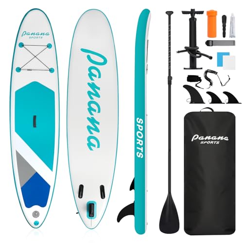Panana Aufblasbares Stand Up Paddle Board 325x76x15cm mit Premium SUP Board Zubehör, Surfbrett Surfing Board Kit, Verstellbares Paddel, Hand Ultra-Leicht, Rutschfestes Deck Grün