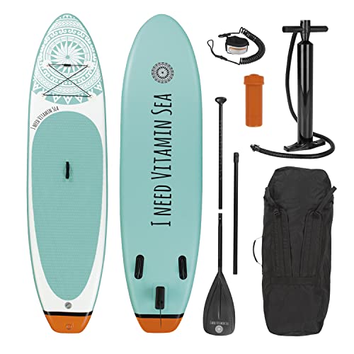 EASYmaxx Stand-Up- Paddle-Board 'I NEED VITAMIN SEA' | SUP inkl. Tragetasche, Reparatur-Kit & Luftpumpe, mit praktischem Tragegriff | Premium Qualität