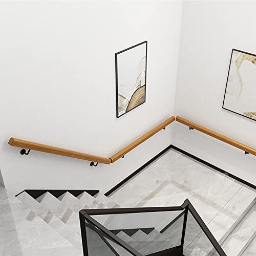 Treppengeländer – Handlauf zur Wandmontage – Handläufe für Treppen im Innenbereich, rutschfeste Handläufe aus Holz für Treppen im Innenbereich, Handläufe aus Kiefernholz, komplettes Set, bar