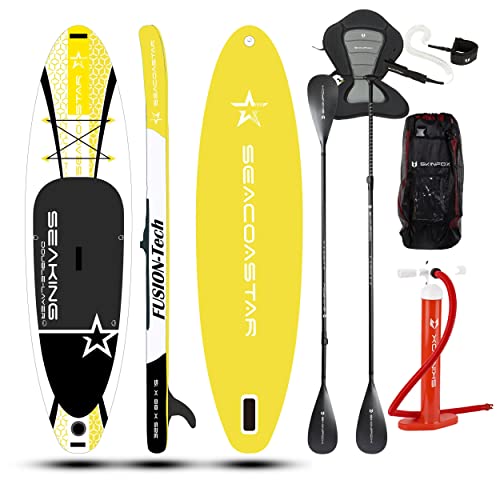 SEACOASTAR SEAKING Carbon-Set (325x80x15) Double-Layer SUP Paddelboard Gelb - Farbe: Gelb - Groesse: Board,Bag,Pumpe,Carbon-Paddle,Leash,Kayak-Seat
