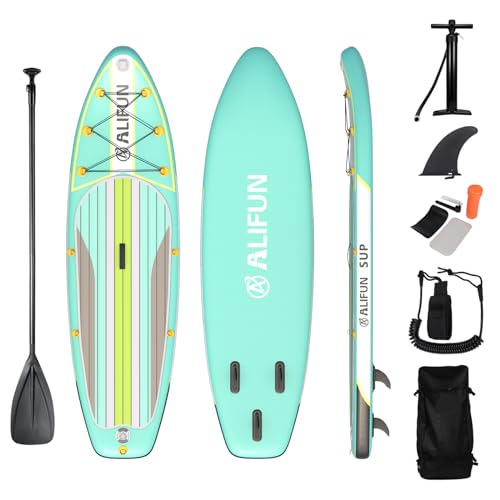 ALIFUN Stand Up Paddle Board Aufblasbare Boards für Stand Up Paddling 300-320 cm Length SUP Board 200kg 6 Zoll Dick for All Skill Level Green