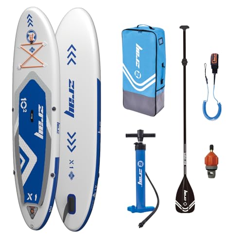 Zray SUP Aufblasbares Stand Up Paddle Board X1 Dropstitch mit Paddel Pumpe Transporttasche und Sicherheitsleine Bis zu 140kg 310x81x15 cm Blau