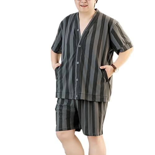Baumwolle Pyjamas für Männer Shorts Set PJs Nachtwäsche Herren Button Up Pyjama Shirt und Kurze Hosen,Pj01,3XL