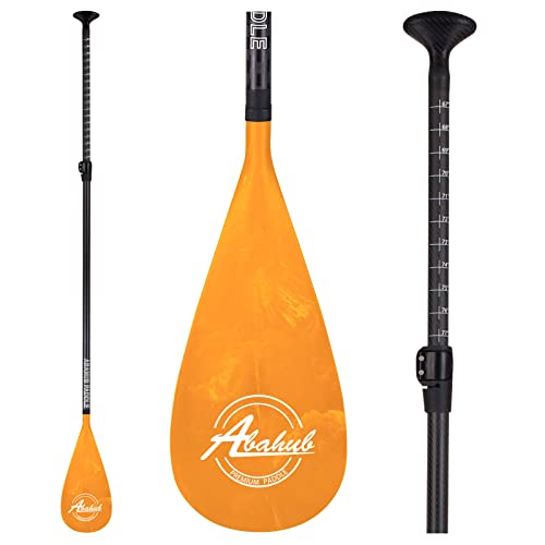 Abahub 3-Piece Carbon SUP Paddles, Lightweight Stand-up Paddle Oars for Paddleboard, Adjustable Carbon Fiber Shaft 68' - 84', Orange Print Plastic Blade + Paddle Bag