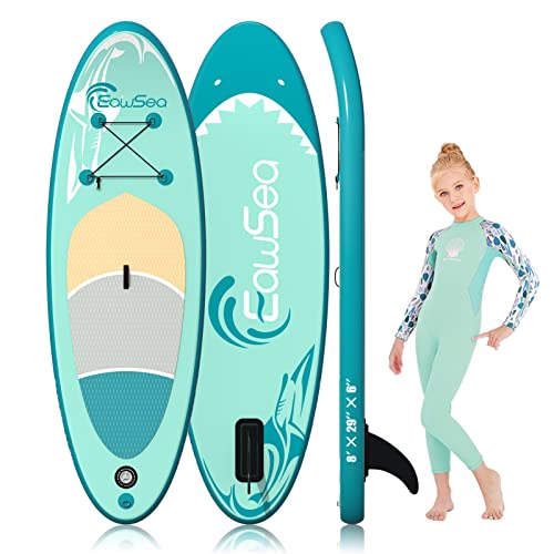EawSea Stand Up Paddling Board für Kinder | Premium 8'x29''x6'' Aufblasbares SUP Borad Set | Komplettes Zubehör inkl. Sicherungsschlaufe/Einstellbares Alu Paddel | Allround-Board für Kinder unter 80kg