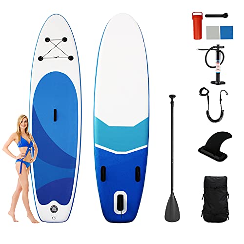 Aufblasbares SUP Board, Stand Up Paddling Board Set 320cm×82×15cm Belastbar bis 200kg, Paddle Board Paddelboard Surfboard mit Komplettes Zubehör, für Anfänger & Erwachsene Kinder (Blau)