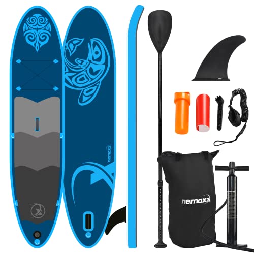 Nemaxx PB320III Stand up Paddle Board 320x76x15cm - Blau - SUP, Surfbrett, Surf-Board - aufblasbar & leicht zu transportieren - inkl. Tasche, Paddel, Finne, Luftpumpe, Repair Kit
