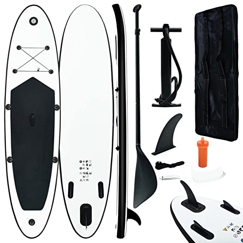 Aufblasbares Stand Up Paddle Board Set, LAPOOH Stand Up Paddleboard, Paddle Accessories, Schwarz und Weiß
