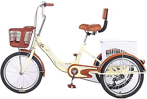 Comfort Three-Wheeled Bicycles for Seniors Adult Tricycle Bike for Women Men Seniors with Backrest 20 Inch Wheel 1 Speed Three Wheel Cargo Bicycles Cruise Trike