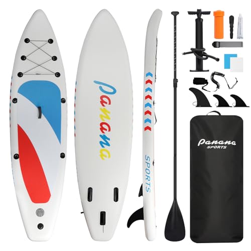 Panana Aufblasbares Stand Up Paddle Board 325x81x15cm mit Premium SUP Board Zubehör, Surfbrett Surfing Board Kit, Verstellbares Paddel, Hand Ultra-Leicht, Rutschfestes Deck Weiß
