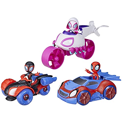 Marvel Spidey and His Amazing Friends Team Spidey Verwandelbare Flitzer, 3 Fahrzeuge und Figuren für Kinder ab 3