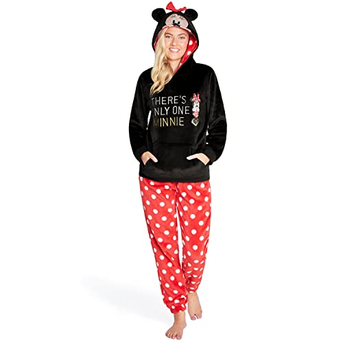 Disney Schlafanzug Damen Lang Stitch Pyjama Teenager (XL, Rot Minnie)