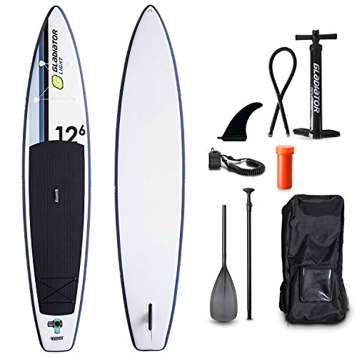Gladiator Light 12'6 Touring SUP Stand Up Paddle Board – Premium-Paket inklusive Paddel, Tasche, Pumpe und Flosse Aufblasbar Sup
