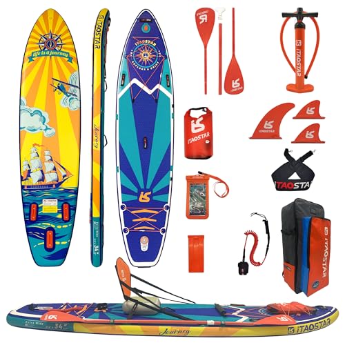iTAOSTAR Journey 350cm×86cm Aufblasbares Stand Up Paddle Borad mit Sitz, Extrabreit Inflatable Paddling Board für Anfänger, Aufblasbare SUP Board mit Komplettes Zubehör Allround Surfbrett für Yoga