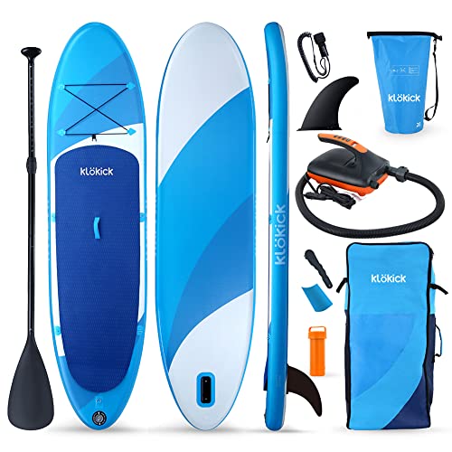 KloKick SUP Board Stand Up Paddle Board 335x80x15cm Ultra-Light (20lbs) Inflatable Paddleboard with Accessories & Carry Bag | Adjustable Paddle | Bottom Fin | Wide Stance1