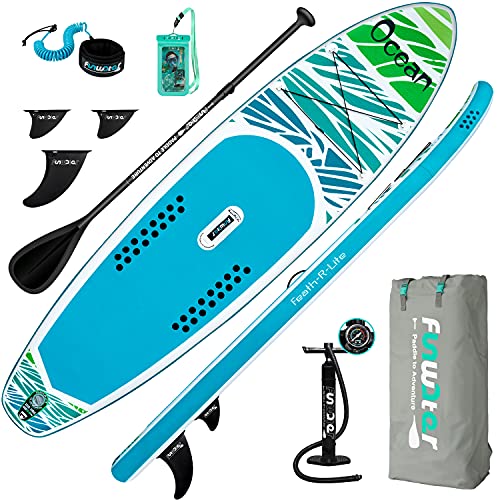 FunWater Aufblasbare Stand Up Paddling Board 320x83x15 cm SUP Complete Inflatable Paddleboard Accessories Adjustable Paddle, Pump, Surfbrett ISUP Travel Backpac, Lead, Surfboard Waterproof Bag