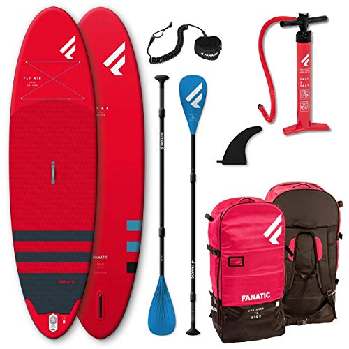 Fanatic SUP Board Set Fly Air SUP Board Paddelboard, Pure Paddel und Leash red