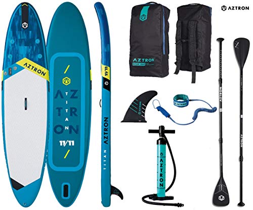 AZTRON Titan 11.11 Inflatable SUP Stand up Paddle Board mit Style Alu Paddel und Leash 363x80x15cm