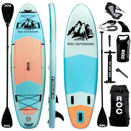 Roc Aufblasbare Stand Up Paddle Boards 10' 6' mit Premium SUP Paddle Board Zubehör, breites, stabiles Design, rutschfestes Komfortdeck für Jugendliche & Erwachsene (3 FT 15,2 cm, Cloud W/Kajaksitz)