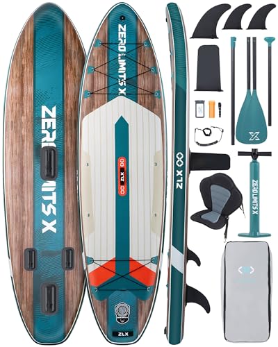 ZLX 320 cm Aufblasbares Stand Up Paddle Board - Premium SUP Board für alle Skill Levels,Stabiles Design,Rutschfestes Deck,Verstellbare Paddel paddling, Leash & Tragetasche inklusive（Dunkelgrün） ﻿ ﻿