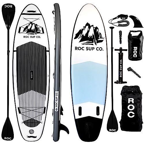 Roc Aufblasbare Stand Up Paddle Boards mit Premium SUP Paddle Board Zubehör, breites stabiles Design, rutschfestes Komfortdeck für Jugendliche & Erwachsene (Schwarz & Weiß)