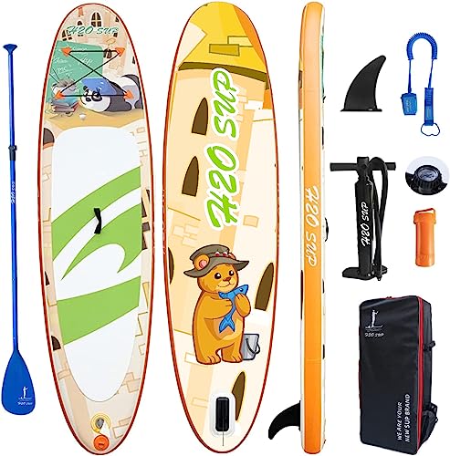 H2OSUP Kinder Paddle Board mit Premium SUP Paddle Board Zubehör,Aufblasbare Paddle Boards Ultra-Light, Wide Stable Design Surfboard,Blow up Paddle Boards für Erwachsene,Stand Up Paddle Board