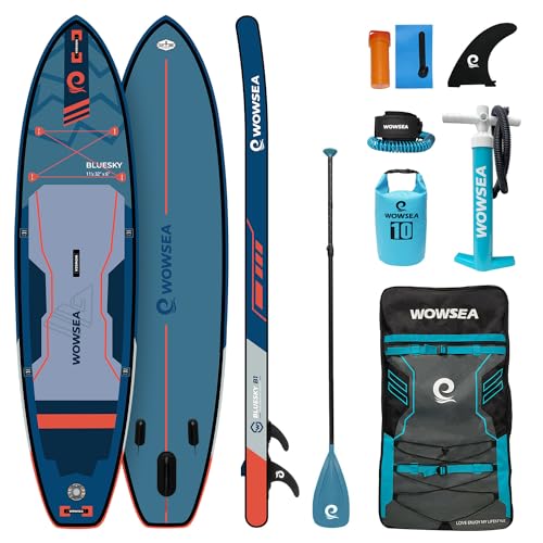 WOWSEA Premium Aufblasbare Paddle Boards, Langlebiges und stabiles Yoga Paddle Board, Freizeit & Fitness SUP Board mit Zubehör-Kit, schöne Wahl für Wasserunterricht und Anfänger (Blau Orange)