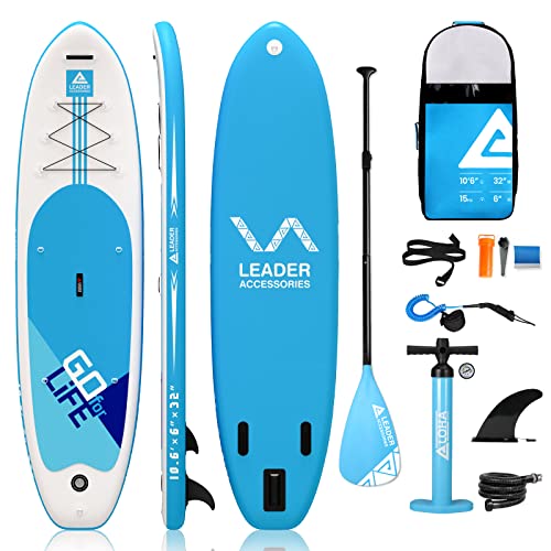 Leader Accessories 10'6' All-Round SUP Board aufblasbar SUP Brett Stand Up Paddle Board 320x81x15cm / 310L / bis 120 KG (Life-Hellblau)