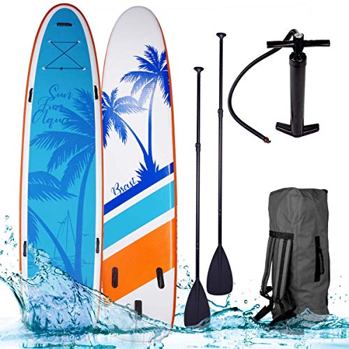 BRAST SUP Board Hawaii | Aufblasbares Stand up Paddle Set XXL | 370x87x15cm bis 210kg | incl. Zubehör | 5 Jahre Garantie | Paddel Pumpe Rucksack