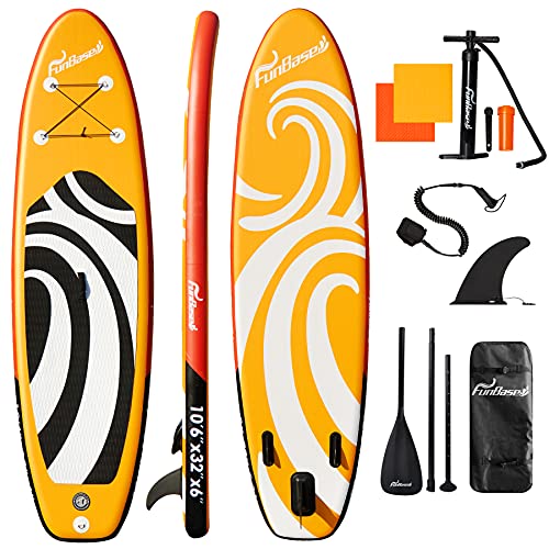 FunBase SUP Aufblasbares Stand Up Paddle Board mit 3 m x 81,3 cm x 15,2 cm Premium-Paddleboard & schnell aufblasbarer Pumpe & Rucksack tragbar für Jugendliche Erwachsene Spaß in Fluss, Ozeane und Seen