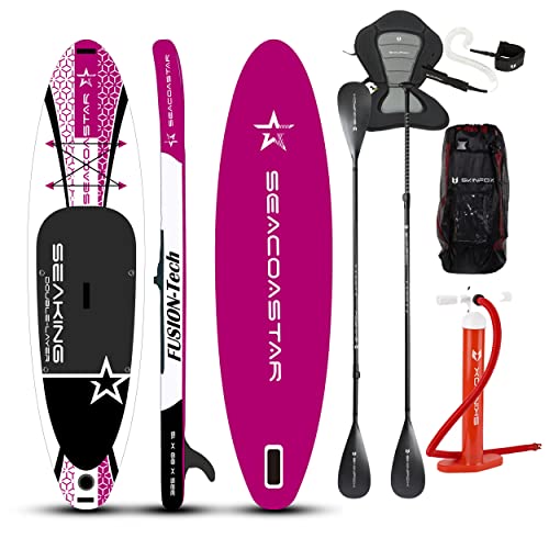 SEACOASTAR SEAKING ALU-Set (325x80x15) Double-Layer SUP Paddelboard pink - Farbe: Pink - Groesse: Board,Bag,Pumpe,ALU-Paddle,Leash,Kayak-Seat